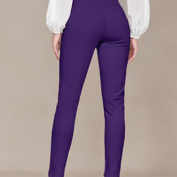 Purple ultra-stretch elastic waistband women's twill pants - Picture 7 of 7